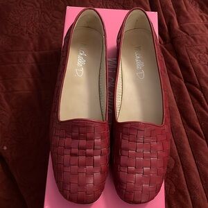 Leather‎ Women’s Sz 6M Red Burgundy Loafers Brazil Made Woven Pattern Wedding